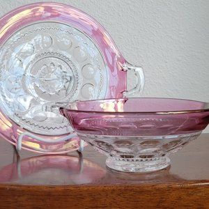 8" King's Crown - Cranberry Flushed top and bottom set (Tiffin Franciscan)
